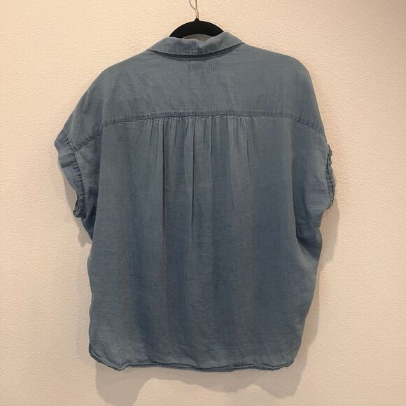 Madewell Central Shirt Bright Indigo Chambray Oversized Button Front Sz L - Picture 4 of 6